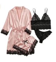 Pijama a la moda para mujer, conjunto de pijama de satén de seda sintética con ribete de encaje Sexy, ropa de descanso cómoda y agradable para la piel, pijamas sexis - details 3