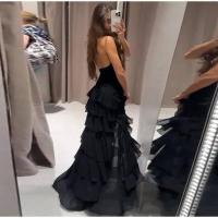 Elegante Vestido de Cintura con Volantes de Capas Negras Vestido de Fiesta de Verano sin Mangas y sin Espalda - details 11