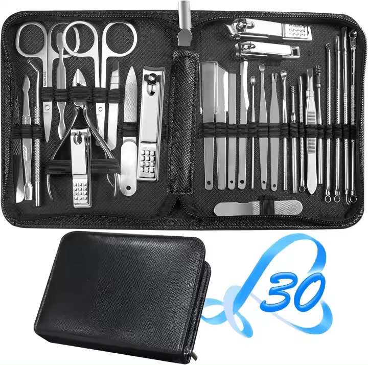 Set de Manicura de 30 Piezas Cortauñas de Uñas y Pies rojos Herramientas de Manicura Rosa - 1