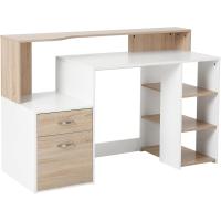 Mesa de Ordenador PC 137x55x92 cm Escritorio con Estantería de 3 Estantes 2 Cajones y Soporte para Impresora para Oficina Estudio Despacho Blanco y Roble - details 0