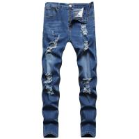 Jeans ajustados azules para hombre Stretch Destroyed Ripped Skinny Jeans Side Striped Denim Pantalones - details 7