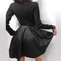 Mini Faldas de Moda para Mujeres Manga Larga, Bolsillos, Cremallera, Cuero Sintético, Elegante y Delgada - details 4