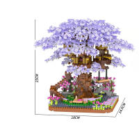 Mini Sakura Tree House con luces, bloques de construcción, flor de cerezo, estación de tren, ciudad, vista de la calle, ladrillos, juguetes para niños, regalo de Navidad para niñas - details 4