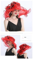 Sombreros Fedora de ala grande para mujer, sombreros de Organza blancos para el sol, flor para mujer, fiesta de boda, sombreros de Iglesia anchos - details 1