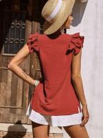Camisa casual elegante con cuello en V para mujer, parte superior lisa con ribers de oficina, mangas de hoja de loto, verano - details 21