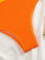 Conjunto de Bikini de cintura alta para mujer, traje de baño de color naranja liso, bañador de playa, Verano - details 20