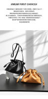 Bolso bandolera tipo cubo de cuero genuino de alta calidad con cordón ajustable y suave, hecho de cuero vacuno arrugado de nuevo estilo. - details 5