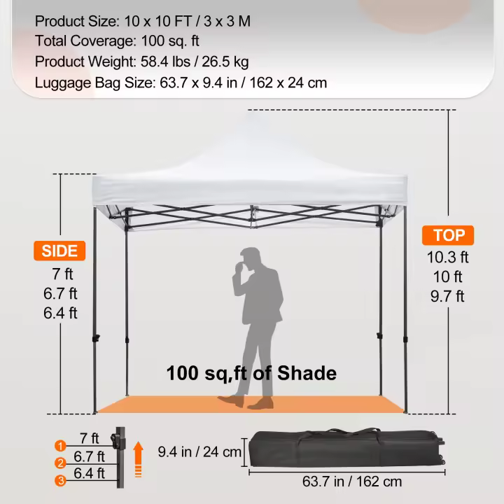 SucceBuy-tienda con dosel emergente, Gazebo para Patio exterior, paredes laterales extraíbles, bolsa con ruedas, resistente a los rayos UV, refugio instantáneo impermeable - 1