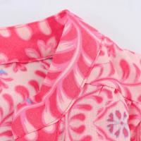 BUNO-2025 Vestido largo rosa de manga larga con estampado para mujer, cuello en V, diseño frontal con botones, dobladillo acampanado con volantes, estilo bohemio - details 2