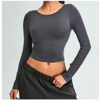 Top de yoga de manga larga con espalda abierta para mujer, ropa deportiva sexy con espalda abierta, Top corto con diseño de espalda en U - details 13