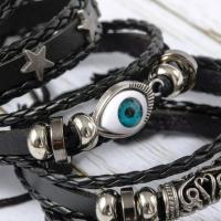 Juego de 5 pulseras trenzadas estilo Punk con forma de estrella y ala de mal de ojo, con cuero Pu y cuentas - details 5