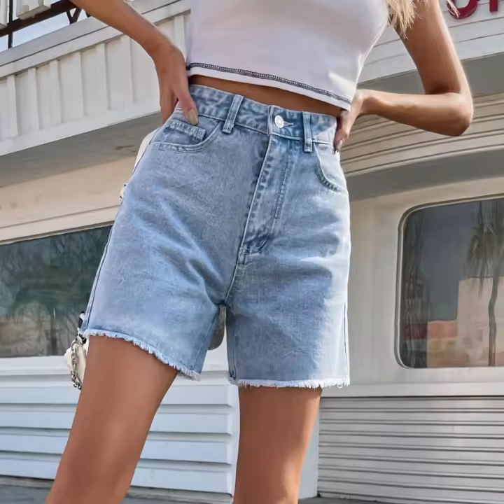 Shorts vaqueros holgados de cintura alta informales de moda para mujer - 1
