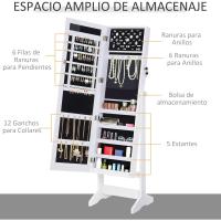 Joyero con 20 Luces LED Armario Joyero Reclinable con Guardajoyas Anillos Pendientes Collares Cerradura y Llaves 40x37x146 cm Blanco - details 2