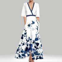 2025 Amazon Comercio exterior ropa de mujer moda elegante elegante cuello en V estampado con cordones vestido de swing grande mujeres - details 1