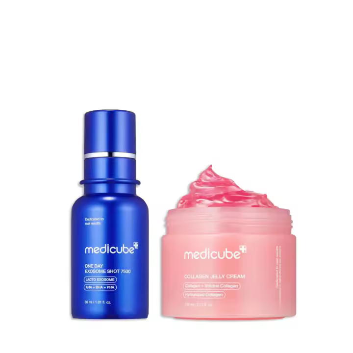 medicube Glow Essential Care Duo- Zero Exosome Shot Suero facial de espinillas de 7500 ppm + Crema de gelatina de colágeno Medicube 110 ml - 1