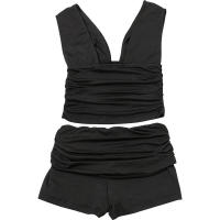 BUNO-Conjunto de 2 piezas de moda plisada para mujer, camisetas sin mangas con cuello bajo y espalda descubierta + Mini pantalones cortos ajustados, trajes sencillos informales clásicos de calle - details 13