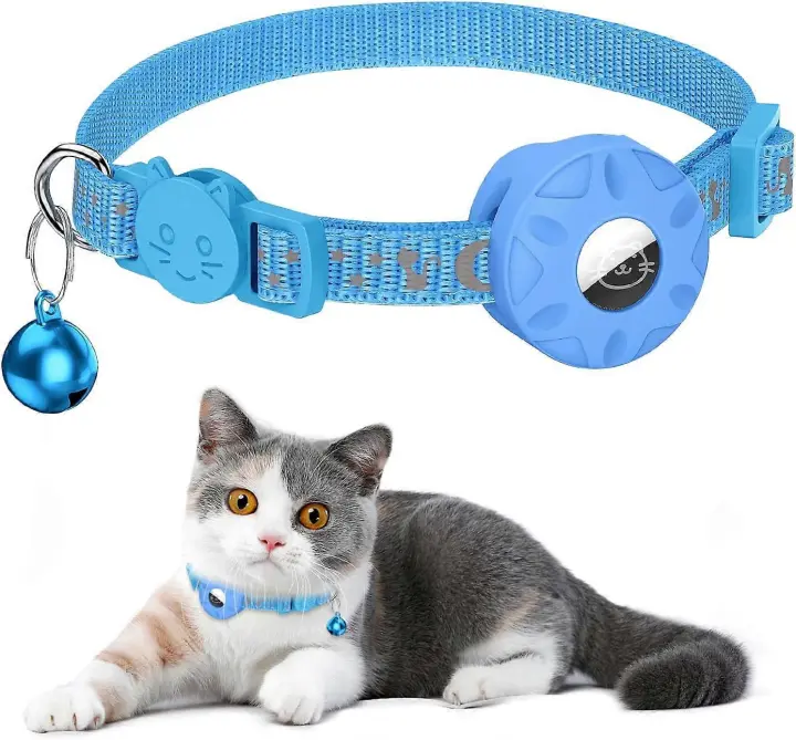 Blue -Tracer no está incluido Collar Airtag para gatos, Collar reflectante para gatos con cierre de seguridad, con soporte Airtag impermeable, adecuado para gatitos y Sma - 1