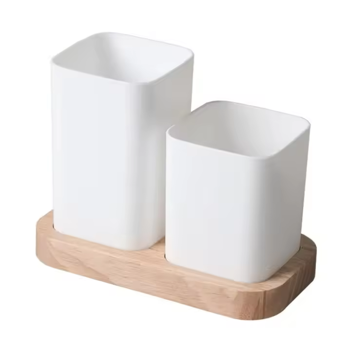 Soporte para palillos dividido, Base de madera, organizador de vajilla de plástico, Cubo de almacenamiento desmontable, escurridor de cubiertos para cocinar, 2/3 - 1
