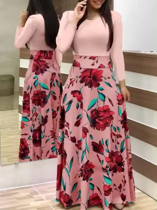 Ropa de mujer con mangas rt con flo europeo y americano, falda voladora grande, 2024 - 1