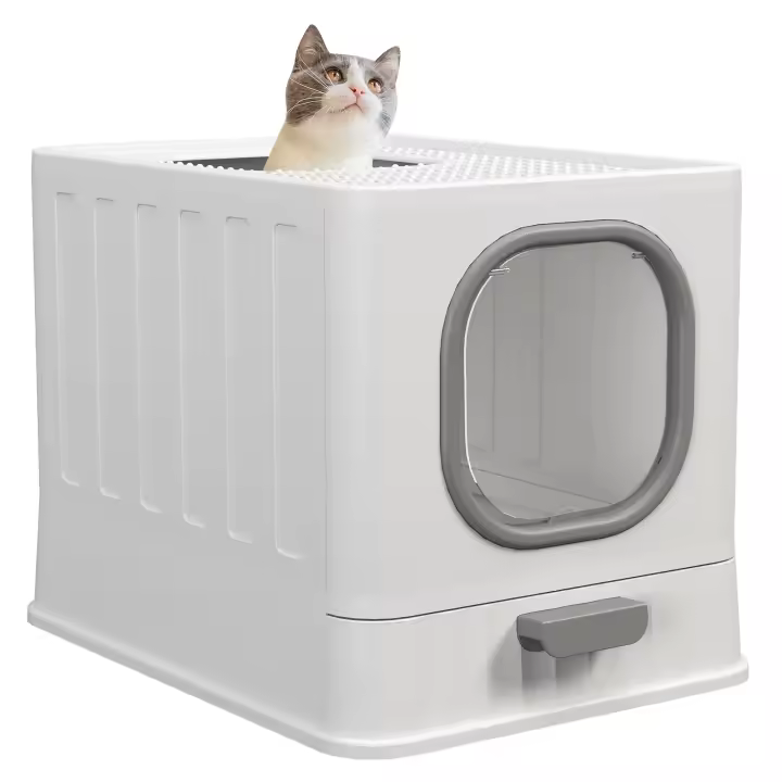 Caja de Arena Plegable Grande con Tapa, cajón y Pala para Gatos, Diseño de Diamante, Fácil de usar - 1