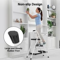 Escaleras Plegables de 3 Escalones, Capacidad de 272KG con Pedales Antideslizantes Anchos, Taburete Escaleras de Mano de Acero, Manubrio de Esponja, Uso en Interiores y Exteriores, Negro - details 24