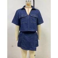 2025 Verano Vestidos de Mujer, Cuello en V Manga Corta Traje de Denim Irregular Suelto, Falda Pantalones Cortos - details 8