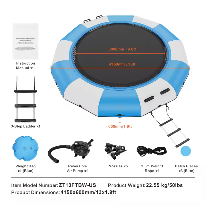 SucceBuy Trampolín de agua inflable de 13 pies, plataforma de natación, juguete de rebote para piscina y lago, diversión flotante al aire libre, material de PVC duradero - 1