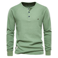 Camiseta de manga larga con cuello Henry para hombre, camisa de manga larga con diseño de gofres, color sólido, para otoño e invierno, talla europea - details 9