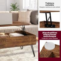 Centro Elevable, Mesa Salon con Espacio Interno, Mesa Centro Elevable y Extensible, Mesa Auxiliar con Patas Metálicas para Salón, 95x50x(40-55,5) cm, Marrón Rústico, BTS18hov - details 5