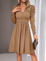 Vestido elegante de manga larga con cuello en V para mujer, ropa de calle de Color sólido, moda de viaje, otoño e invierno, 2023 - details 3