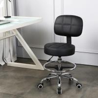 Silla de trabajo giratoria redonda de cuero PU con respaldo de altura ajustable, color negro - details 1