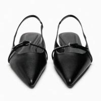 Sandalias de punta estrecha para mujer, zapatos planos de tacón medio, elegantes, sin cordones - details 3
