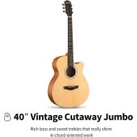 4/4 para Adulto Principiantes Guitarra Kit Mini Jumbo Cutaway 40 Pulgadas con Pickup Bolsa Cuerda Afinador Negro - details 26