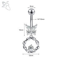 ZS-colgante de mariposa colorida para el ombligo, anillo con diamantes de imitación, gota larga, anillos para el vientre, Piercing de Barball para el ombligo, joyería, 1 unidad, 14G - details 14