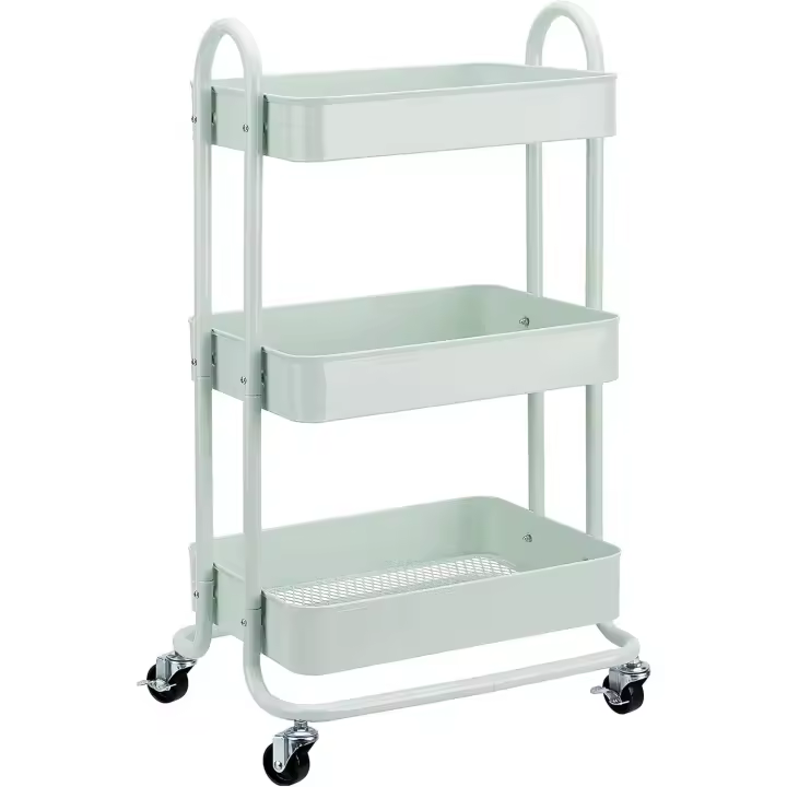 Carrito de cocina o multiuso de tres niveles con ruedas en verde menta - 1