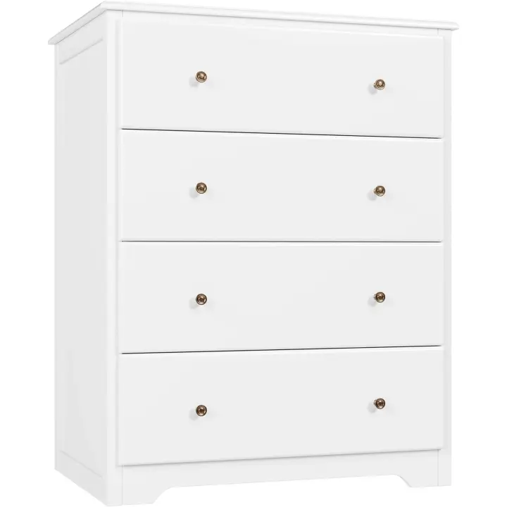 Armario Tallado Moderno de Madera Blanca 4 Cajones para Sala de Estar, Pasillo, Entrada, Oficina del Hogar Almacenamiento de Cajones de Drenser - 1