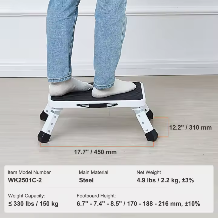 SucceBuy Taburete con escalón, altura ajustable con asa, escalera de acero portátil para adultos, taburete resistente antideslizante para oficina, vehículos recreativos - 1
