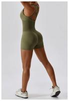 Traje de Yoga con espalda integrada de alta elasticidad para mujer, mono ajustado de compresión Abdominal, traje de Yoga sin costuras - details 12