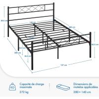 Cama Doble 140 x 200 cm con Espacio Almacenamiento Bajo Marco Metal Altura del Suelo 32 cm Blanco - details 28
