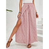 Pantalones de pierna ancha para mujer en verano Chic Moda elegante con cintura elástica y diseño floral - details 1