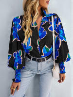 Camisa informal con estampado Vintage para mujer, blusa Retro para mujer, Top de manga larga con solapa y botonadura única, primavera y verano - details 10