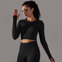 -Top Camisa deportiva de yoga de manga larga a rayas para mujer, sin costuras, que absorbe la humedad - details 16