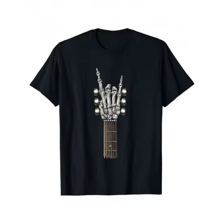 Camiseta de Guitarra Rock y Roll Cuello Redondo, Manga Corta, Algodón para Todas las Estaciones - 1