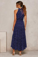 Vestido largo de mujer europea y americana 2025, nuevo vestido con cordones, estampado de lunares y cuello. - details 22