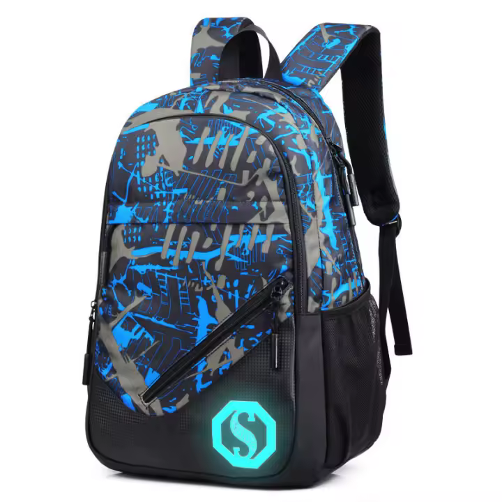 Mochila informal para niños, mochila escolar para estudiantes de secundaria, mochila de graffiti de tela Oxford con carga USB de tres piezas - 1