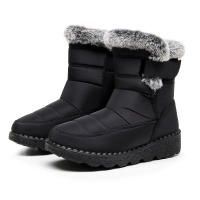 Botas de nieve de felpa para exteriores, botines de algodón de caña media con velcro ensanchado para mujer, botas de algodón impermeables para mujer - details 5