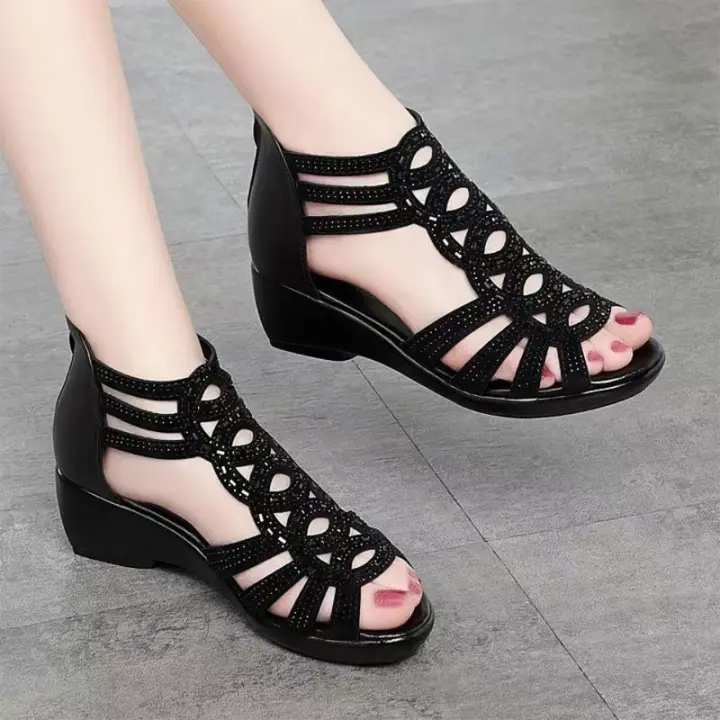 Sandalias Romanas de Cuero Suave Zapatos de Tacón para Mujer Verano 2025 Diseño Casual de Moda - 1