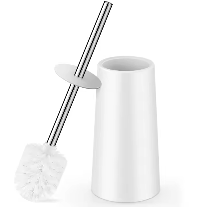 Escobilla y soporte para inodoro, escobilla de inodoro con mango largo de acero inoxidable 304, escobilla para inodoro para baño, elegante, cerdas de limpieza (blanco) - 1