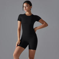 Chándal de cuello redondo para mujer, camiseta de ciclismo de secado rápido, ropa de entrenamiento transpirable, pantalones cortos deportivos para correr y gimnasio - details 12