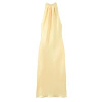 Vestido de verano novedoso con temperamento de color sólido con colgante de cuello con nudo y textura sin espalda para mujer - details 2